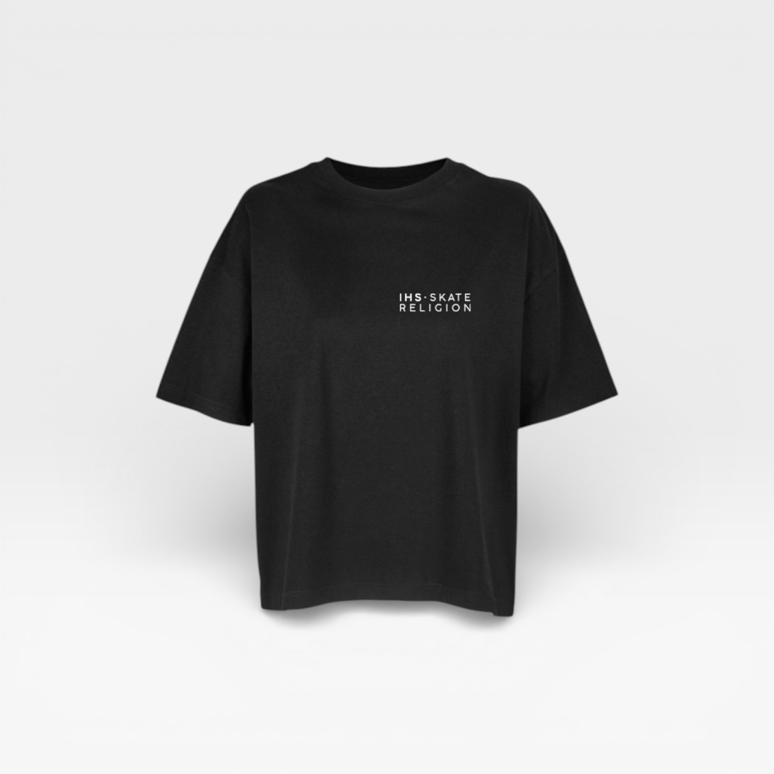 Camiseta Boxy Iconic Crown Negra — IHS Skate Religion