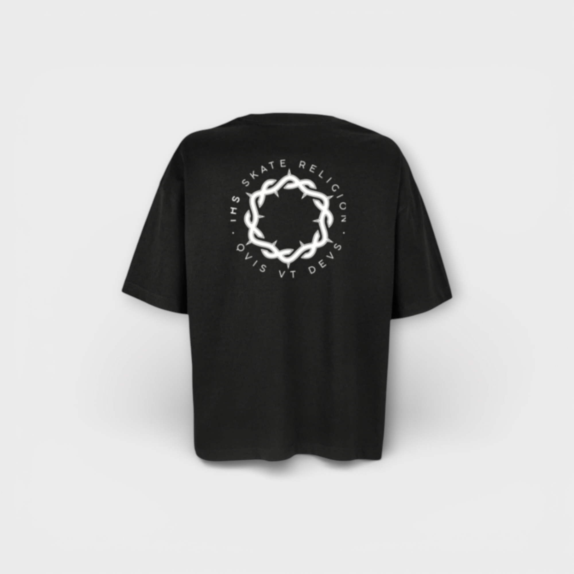 Camiseta Boxy Iconic Crown Negra — IHS Skate Religion