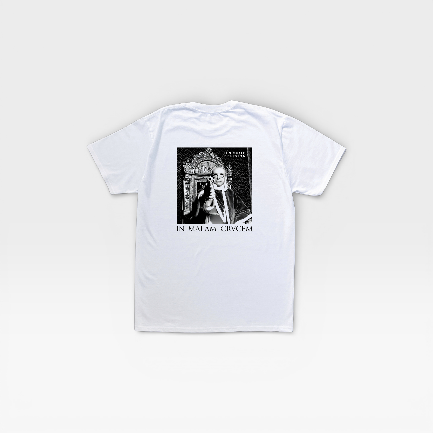 Camiseta In Malam Crucem Blanca — IHS Skate Religion